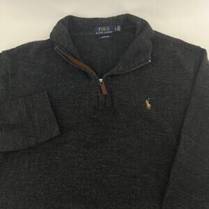 Polo Ralph Lauren 1/4 Zip Estate Rib Pullover Sweater Mens L Dark Gray Preppy